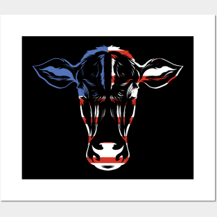 Fourth of July Face USA Flag Head of Cow Posters and Art